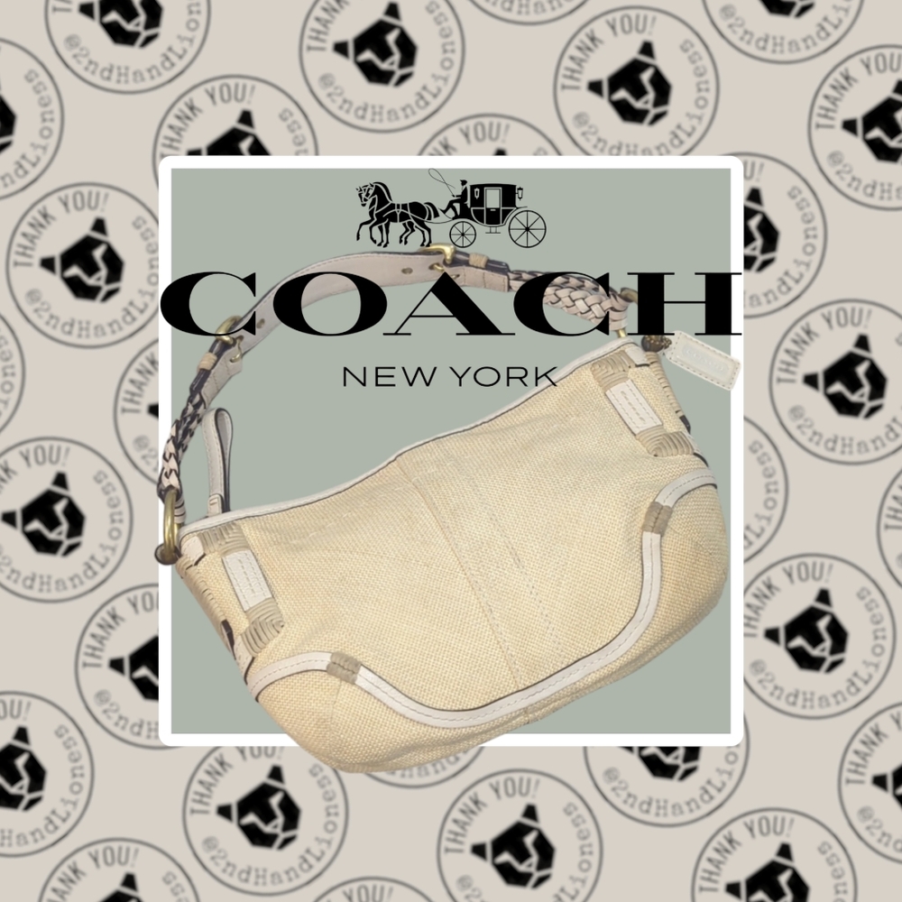 Coach • Angora Straw Purse w/ White Leather